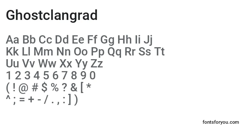 A fonte Ghostclangrad – alfabeto, números, caracteres especiais