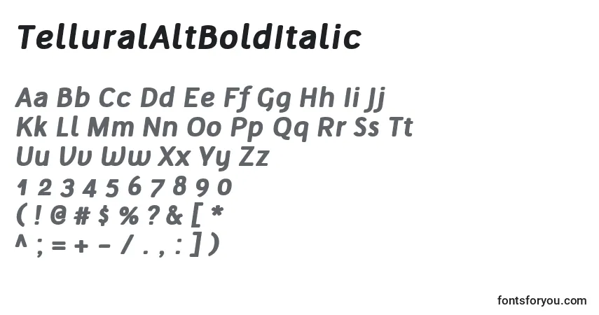 TelluralAltBoldItalic-fontti – aakkoset, numerot, erikoismerkit