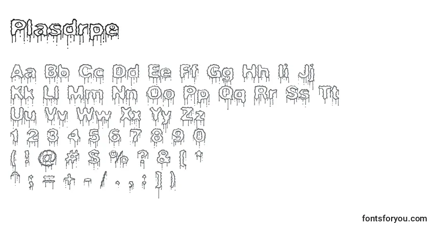 Czcionka Plasdrpe – alfabet, cyfry, specjalne znaki