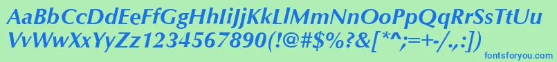 Lisätietoja OptimumBoldItalic-fontista OptimumBoldItalic-fontti – siniset fontit vihreällä taustalla