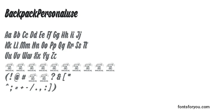 Czcionka BackpackPersonaluse – alfabet, cyfry, specjalne znaki