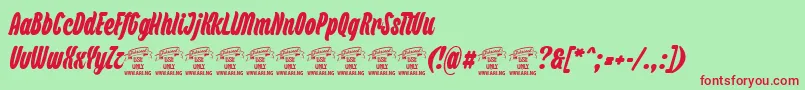 BackpackPersonaluse-fontti – punaiset fontit vihreällä taustalla