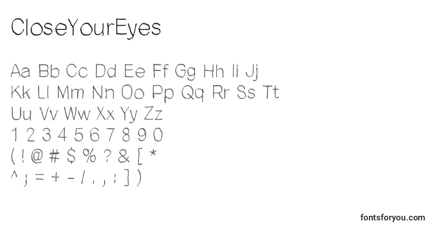 Schriftart CloseYourEyes – Alphabet, Zahlen, spezielle Symbole