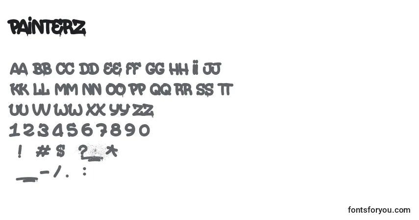 A fonte Painterz – alfabeto, números, caracteres especiais