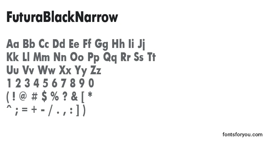 Schriftart FuturaBlackNarrow – Alphabet, Zahlen, spezielle Symbole