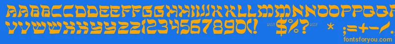 フォントDssholommedium – オレンジ色の文字が青い背景にあります。