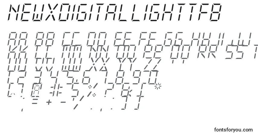 Schriftart NewXDigitalLightTfb – Alphabet, Zahlen, spezielle Symbole
