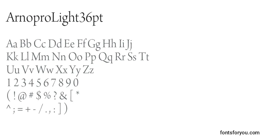 ArnoproLight36ptフォント–アルファベット、数字、特殊文字