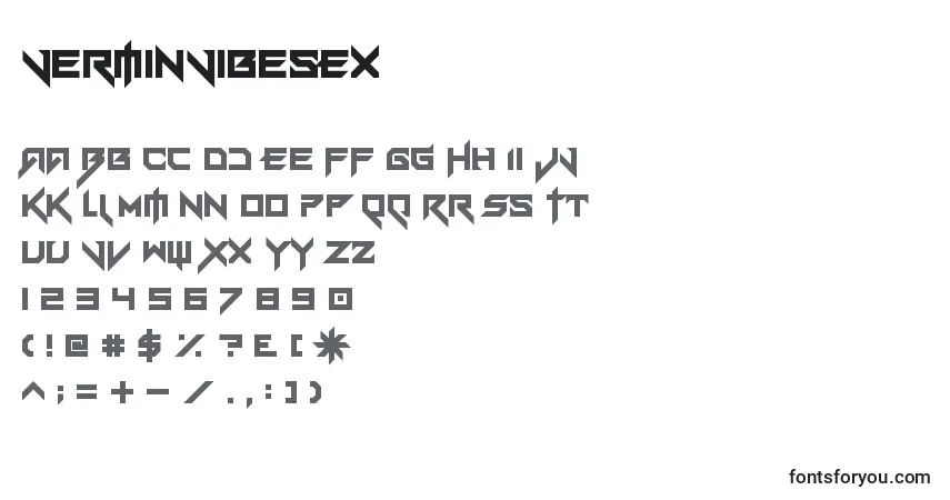 A fonte VerminVibesEx – alfabeto, números, caracteres especiais