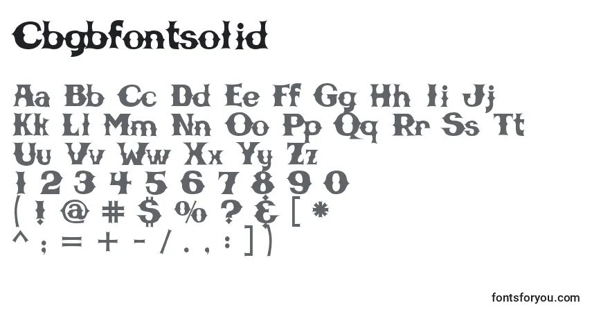 Czcionka Cbgbfontsolid – alfabet, cyfry, specjalne znaki