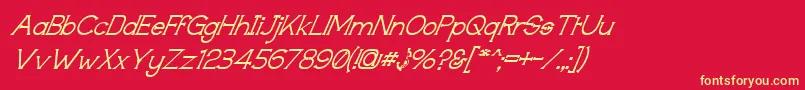 Fonte TechnicallyInsaneSuperitalic – fontes amarelas em um fundo vermelho