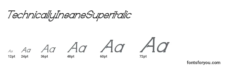 TechnicallyInsaneSuperitalic Font Sizes
