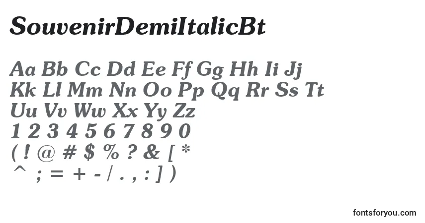A fonte SouvenirDemiItalicBt – alfabeto, números, caracteres especiais