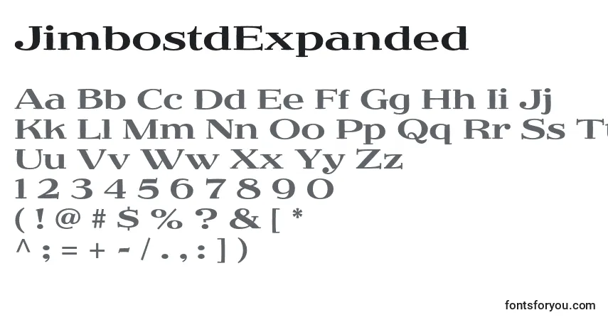 A fonte JimbostdExpanded – alfabeto, números, caracteres especiais