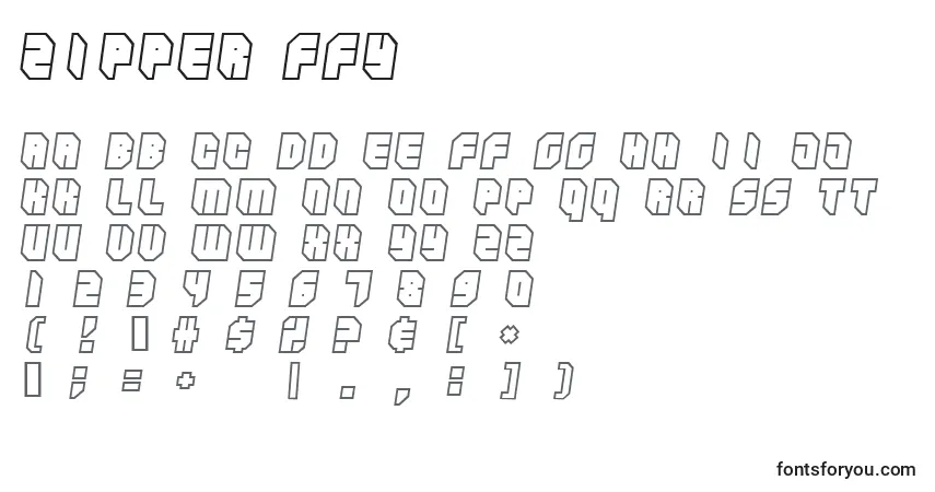 Czcionka Zipper ffy – alfabet, cyfry, specjalne znaki