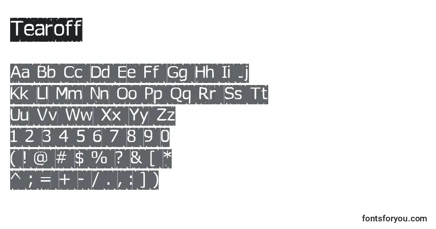 Schriftart Tearoff – Alphabet, Zahlen, spezielle Symbole