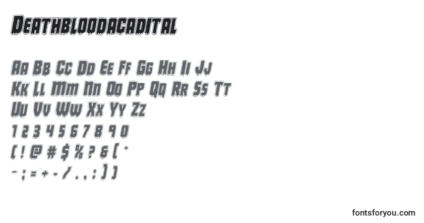 Schriftart Deathbloodacadital – Alphabet, Zahlen, spezielle Symbole
