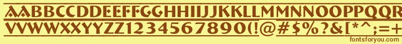 フォントABremendcfr – 茶色の文字が黄色の背景にあります。