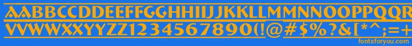 フォントABremendcfr – オレンジ色の文字が青い背景にあります。