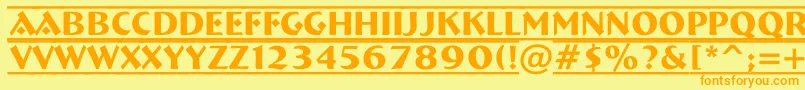 フォントABremendcfr – オレンジの文字が黄色の背景にあります。