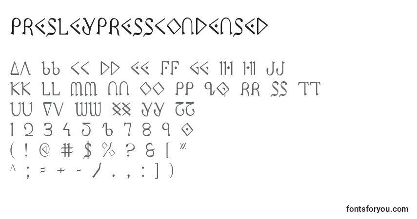 Schriftart PresleyPressCondensed – Alphabet, Zahlen, spezielle Symbole