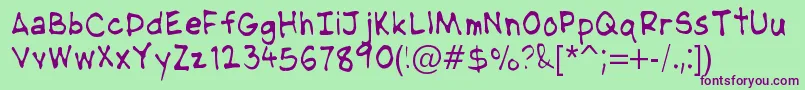 NipcensHandwritingLight Font – Purple Fonts on Green Background