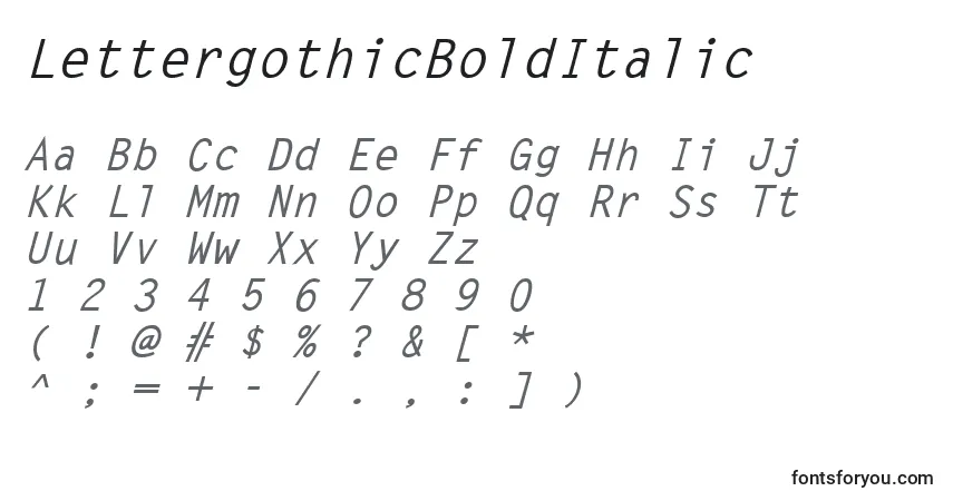Schriftart LettergothicBoldItalic – Alphabet, Zahlen, spezielle Symbole