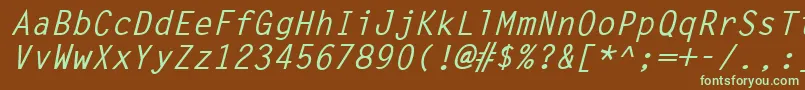 フォントLettergothicBoldItalic – 緑色の文字が茶色の背景にあります。