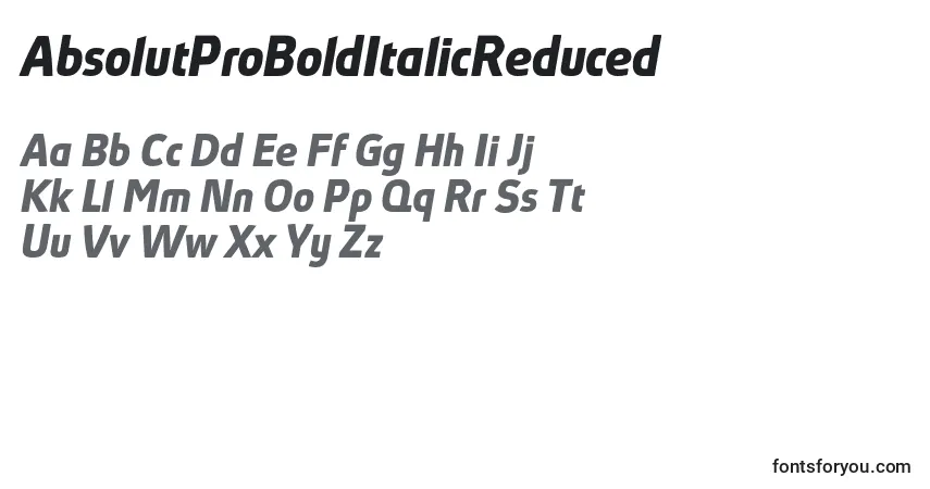 Шрифт AbsolutProBoldItalicReduced (85004) – алфавит, цифры, специальные символы