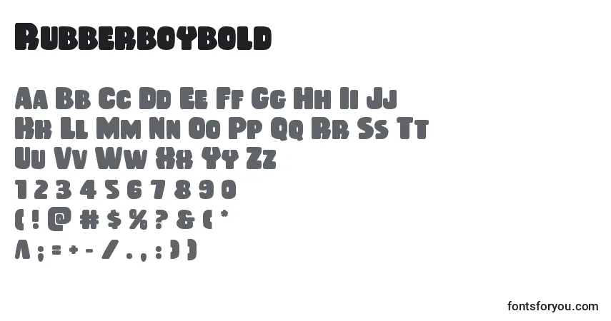 A fonte Rubberboybold – alfabeto, números, caracteres especiais