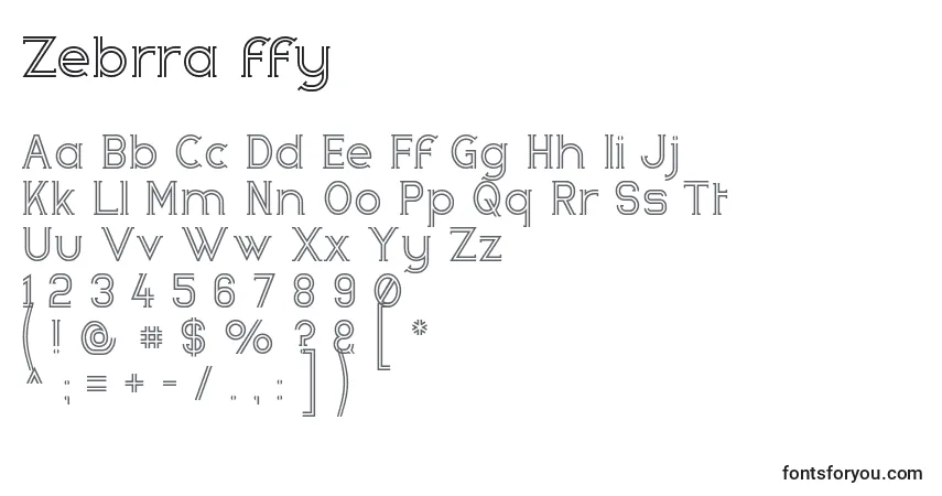 Schriftart Zebrra ffy – Alphabet, Zahlen, spezielle Symbole