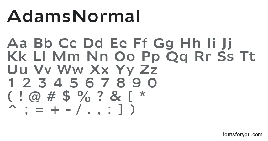 A fonte AdamsNormal – alfabeto, números, caracteres especiais