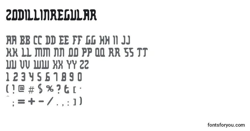 Шрифт ZodillinRegular – алфавит, цифры, специальные символы