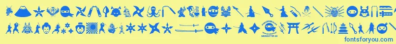 Fonte NinjaAndSamurai – fontes azuis em um fundo amarelo