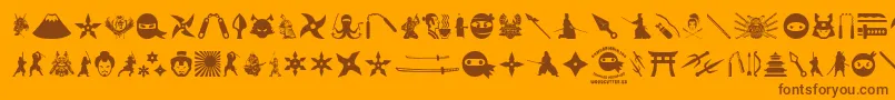 NinjaAndSamurai-Schriftart – Braune Schriften auf orangefarbenem Hintergrund