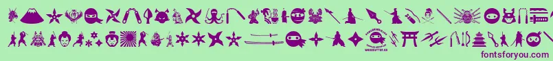 フォントNinjaAndSamurai – 緑の背景に紫のフォント