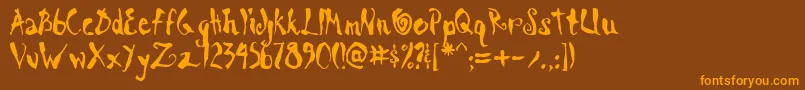 More about ScrawnKoi8Aoe Font ScrawnKoi8Aoe Font – Orange Fonts on Brown Background