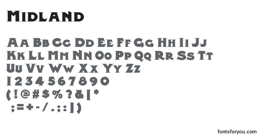 A fonte Midland – alfabeto, números, caracteres especiais