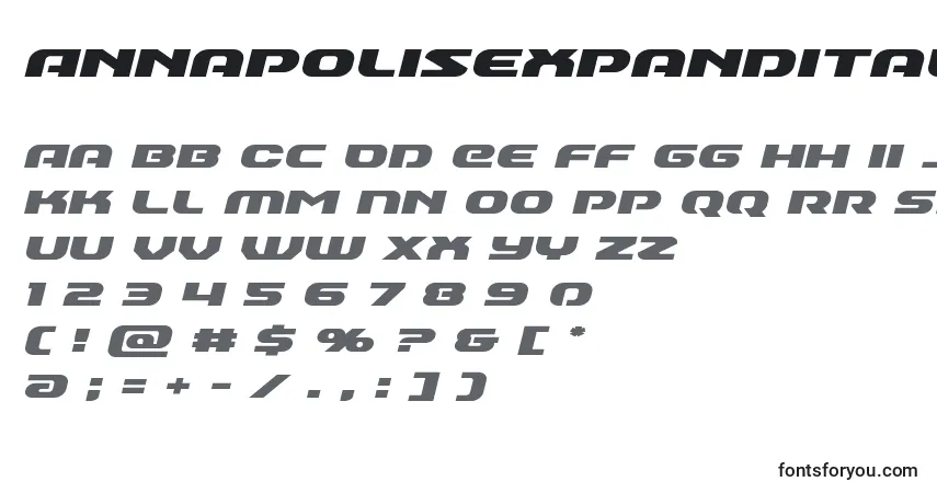 Шрифт Annapolisexpandital – алфавит, цифры, специальные символы