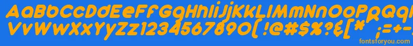 DunkinSansItalic-Schriftart – Orangefarbene Schriften auf blauem Hintergrund