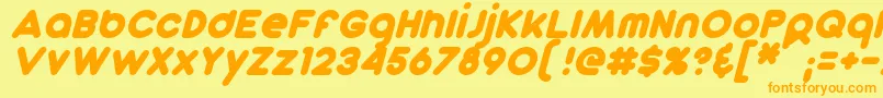 フォントDunkinSansItalic – オレンジの文字が黄色の背景にあります。