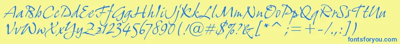 GrimshawHandItcTt-Schriftart – Blaue Schriften auf gelbem Hintergrund