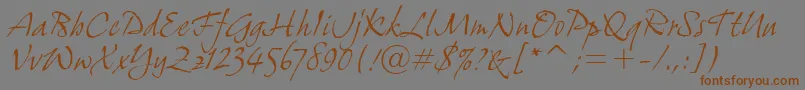 GrimshawHandItcTt-Schriftart – Braune Schriften auf grauem Hintergrund