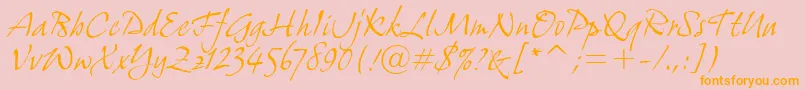 GrimshawHandItcTt-Schriftart – Orangefarbene Schriften auf rosa Hintergrund