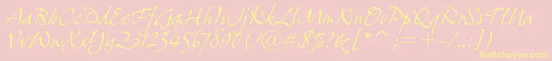 GrimshawHandItcTt-fontti – keltaiset fontit vaaleanpunaisella taustalla