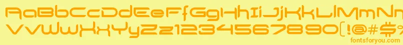 DelogsGoesHiTech-fontti – oranssit fontit keltaisella taustalla