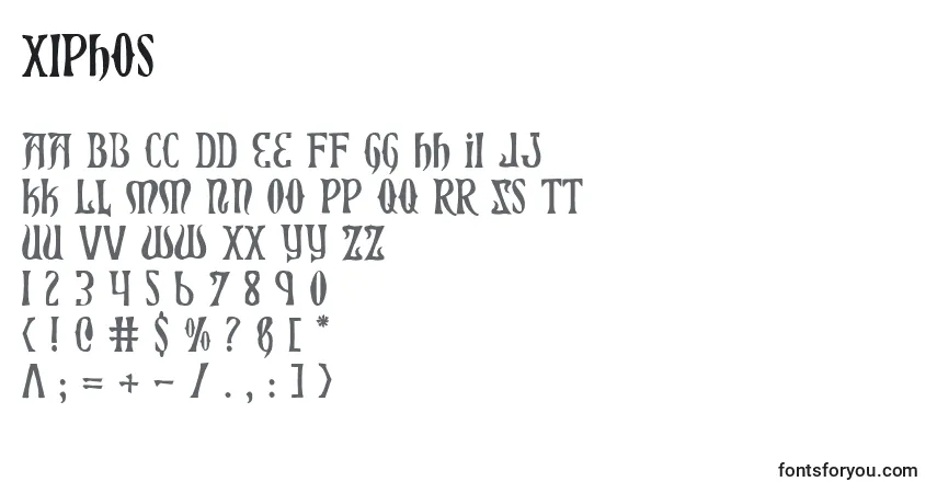 A fonte Xiphos – alfabeto, números, caracteres especiais