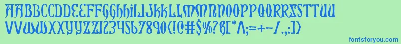 Xiphos-Schriftart – Blaue Schriften auf grünem Hintergrund