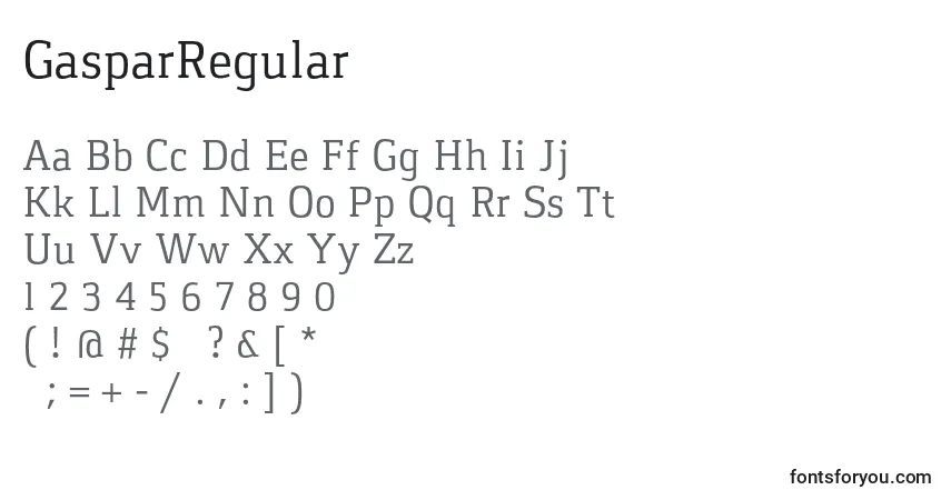 Schriftart GasparRegular – Alphabet, Zahlen, spezielle Symbole