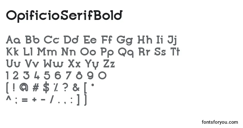 Czcionka OpificioSerifBold – alfabet, cyfry, specjalne znaki